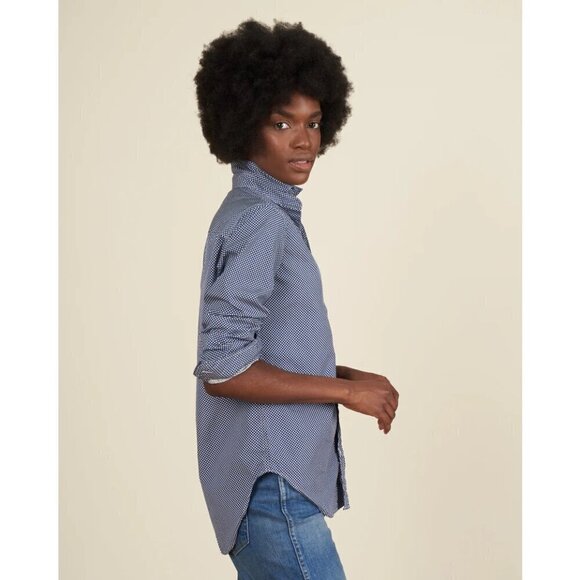 💕FRANK & EILEEN💕 Barry Woven Button Up Blouse - Navy Polka Dots Print Small - Picture 2 of 16